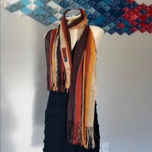 Missoni Scarf Striped Fringe Edges Warm Colors
